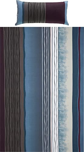 REDBEST Bettwäsche, Bettgarnitur Single-Jersey blau-anthrazit Größe 40x80 cm / 155x220 cm - Wendekissenbezug, temperaturausgleichend, bügelfrei, mit Reißverschluss