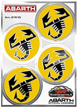 Abarth 21510 Adesivi Copriruota Ufficiali, 4 Loghi Scorpione Giallo, Diametro 48 mm