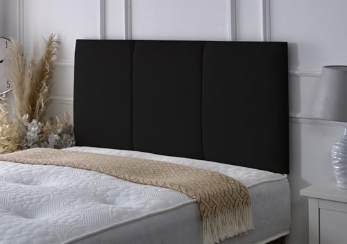 Alton Padded Paneled Divan Bed Headboard | Chenille Fabric Headboards (Black, Double)