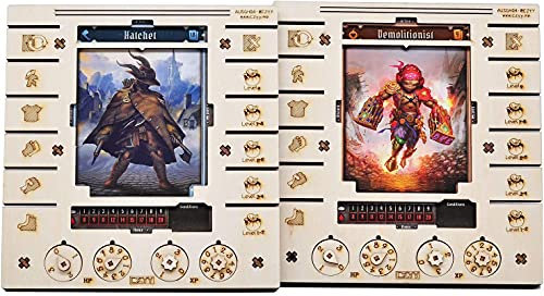 Viipha JOTL Spieler-Charakter-Dashboard mit HP- und XP-Zifferblatt-Trackern, 2er-Set, Birkensperrholz, Helden-Organizer, spart Platz auf dem Tisch, ideal für Gloomhaven Jaws of the Lion