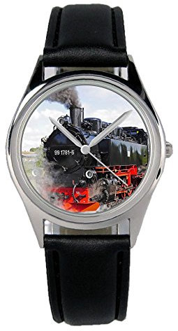 KIESENBERG Armbanduhr Eisenbahn Lokomotive Geschenk Artikel Idee Fan Damen Herren Unisex Analog Quartz Lederarmband Uhr 36mm Durchmesser B-2796