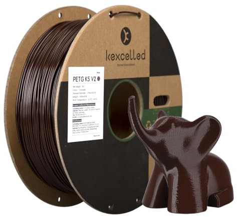 kexcelled PETG Filament 1,75 mm, 3D Druck Filament +/- 0,03 mm, 1 kg Spule (2,2 lbs), Chemische Resistenz, Passend für die Meisten FDM-Drucker, Schokolade