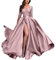 Onsoyours Vestiti da Cocktail Donna Senza Spalle Pizzo Abito Sera Cerimonia Elegante Vestito con Spacco B Rosa L