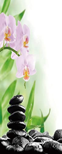 A.Monamour Türtapete Selbstklebend Türfolie Türposter 3D Schwarze Spa Steine Und Orchidee Des Zen Mit Tau Vinyl Folie Türdeko Tapete Wandbild Türaufkleber Türtattoo 90 x 200 cm
