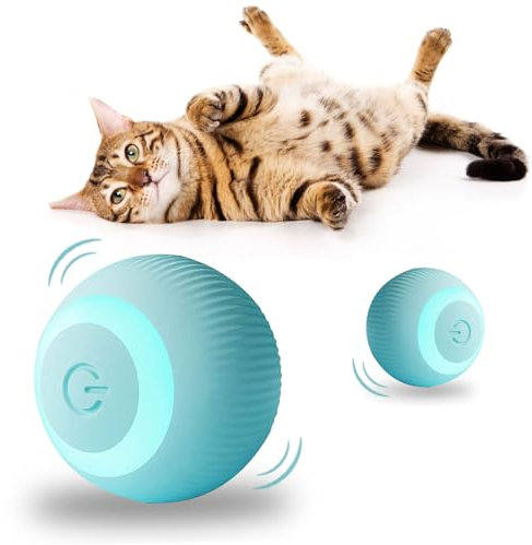 HENGBIRD 2.0 Katzenspielzeug Elektrisch Katzenball mit LED Licht, Automatischer 360 Grad Rollbal Interaktives Katzenspielzeug mit USB Wiederaufladbarer, interaktiver katzenball für Katzen (Blau)