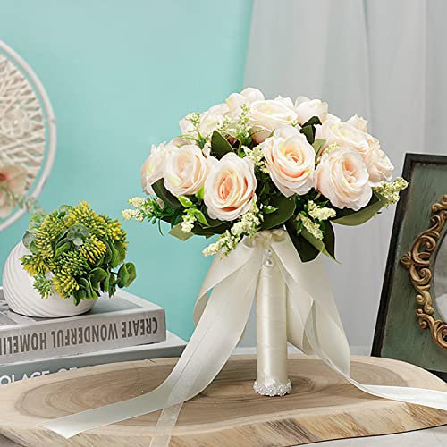 Brautstrauss, Hochzeit Blumenstrauß Koreanischen Stil weiß Gefälschte Rose Braut Bouquet Blume Brautstrauss Blumenstrauß Hochzeit Künstlich Blume mit Strass für Hochzeit, Hochzeitssträuße künstlich
