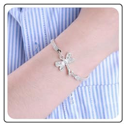 Wendalern Silbernes Libellen-Armband, Zirkonia, Libellen-Armband, Zirkonia, Libellen-Armband, glänzend, Diamant, Libelle, Insekten-Armband, Schmuck für Frauen und Mädchen