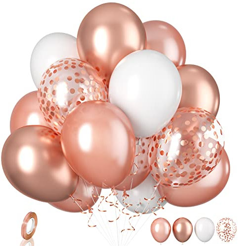 Luftballons Roségold, 20 Stück Weiß, 12 Zoll Konfetti Ballons, Latexballons Party Ballon für Mädchen Frauen Geburtstag Hochzeit Brautparty Babyparty Deko
