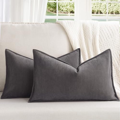 ZWJD Rustikales Grau Kissenbezug 30x50 2er Set Chenille Kissenbezüge Sofakissen Kissenhüllen mit elegantem Design, weiche und luxuriöse dekorative Dekokissen für Couch, Bett und Heimdekoration