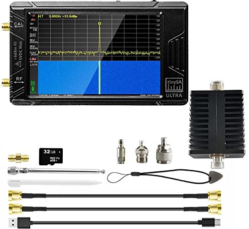 AURSINC TinySA Ultra+ ZS406 Analizzatore di Spettro con Attenuatore 50W, 100kHz-5,4GHz 4 Pollici Analizzatore di Frequenza Portatile con Scheda 32GB, 2 in 1 Generatore di Segnale Ingresso MF/HF/VHF