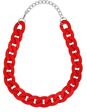 Soul-Cats Statement Kette Halskette bunt riesig oversized Panzerkette Gliederkette Vintage, Farbe:rot