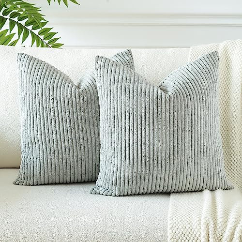 JOTOM 2er Set Cord Kissenbezüge Kissenhülle Dekorative Zierkissen Sofakissen Couchkissen Dekokissen Kissenbezug Deko Kissenhülle für Sofa Wohnzimmer 55x55cm Grau Grün