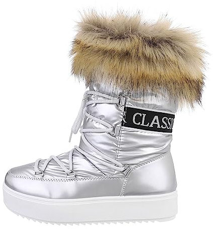 Ital Design Damenschuhe Stiefeletten Plateaustiefeletten, FF-60-, Kunstleder, Silber, Gr. 38