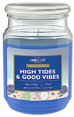 Candle-Lite Duftkerze im Glas mit Deckel | High Tides & Good Vibes | DuftkerzeFrisch | Kerzen lange Brenndauer (bis 110h) | Kerzen Blau | Duftkerze Groß (510g)