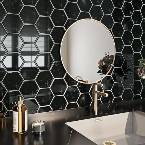 Livelynine Piastrelle Adesive Cucina 3D Esagono Nero 30x30CM Paraschizzi Cucina Adesivo Muro Nero Effetto Marmo Piastrelle Adesive Bagno 3D Mattonelle Adesive Cucina Resistenti al Calore, 4 Piastrelle