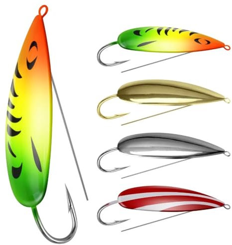 QualyQualy Esche da pesca a cucchiaino senza erbacce per acqua salata, pesciolino esca dura per scorfano, spigola, Tourt, luccio, 4 pezzi (Mixcolor-02-4Pack, 6,9 cm-2/198,4 g)
