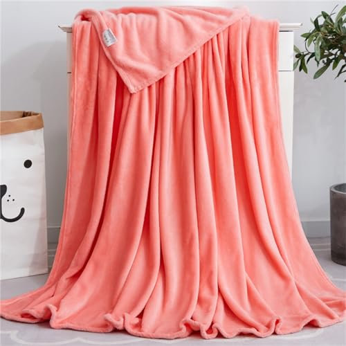 Highdi Couverture Polaire Plaid, Jeté de Canapé Douillette Confortable Couverture de Lit 2 Personnes Couverture d'hiver pour Animaux Chaude et Douce (150x200CM,Orange-Rose)