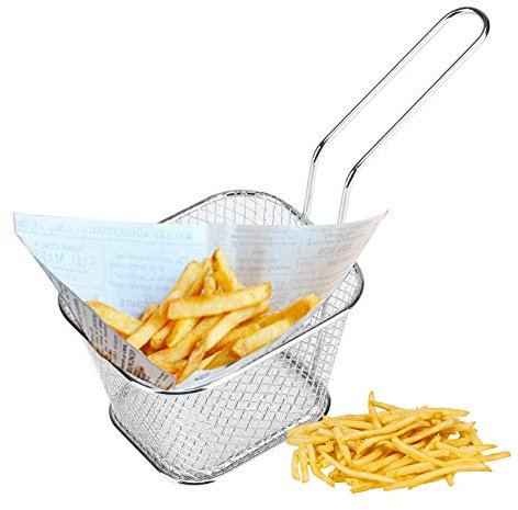 Paniers à Frites, Mini Panier à Frites Carré En Acier Inoxydable, Paniers à Nourriture Argentés Servant De Petits Paniers En Métal Doré Pour Servir des Frites, Outil De Cuisson De Friteuse