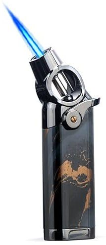 HONEST Single Jet Flame Butan Feuerzeug - Nachfüllbar, Einstellbar, Winddicht - Taschenlampe, Gasfeuerzeug - Geschenk für Männer, BBQ, Grill, Camping (Schwarz)