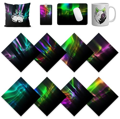 LUCKIGUCK Aurora - Paquete de 8 hojas de tinta de transferencia infusibles preimpresas, papel de sublimación teñido de 12 x 12 pulgadas, para planchar en camiseta y taza
