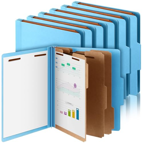 Skyygemm Klassifizierungsmappe für Schulanfang, Briefgröße, 3 Trennwände, Presskarton-Aktenordner mit Verschluss, Fächermappe für Lehrer, Büroangestellte, Kollegen, Mitarbeiter, Blau, 12 Stück