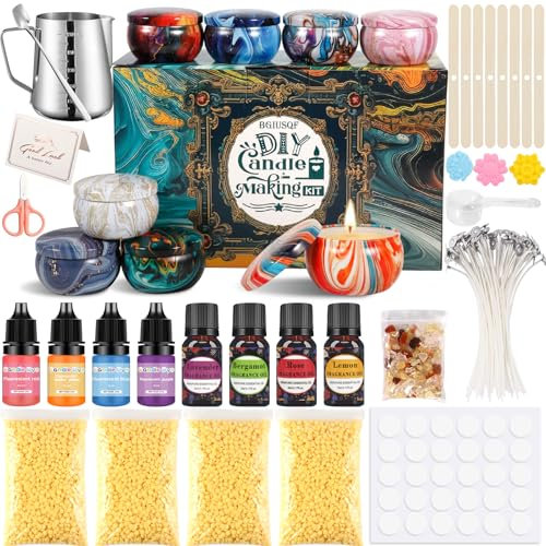 BGIUSQF Kerzen Selber Machen Set, DIY Kerzenherstellung Kit, Duftkerze Geschenke Kerzenherstellung Kit, Enthält 480 g Bienenwachs, 8 Kerzengläser, Essenz, Farbenessenz, Candle Making Kit
