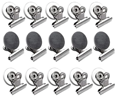 Fenglin-joy Clips Magnéticos, 15 Piezas Clips de Imanes de Nevera Clips de Metal Magnéticos Imanes con clips para Oficina Escuela Pizarra Magnética Refrigerador (Plateado,31mm)