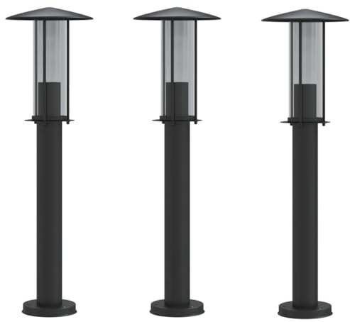 vidaXL Wegeleuchten 3 Stk., Wegeleuchte mit IP44-Schutzart, Außenleuchte mit Diffusor, Standleuchte Gartenlampe, Schwarz Edelstahl