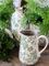 Green Flower Jug Vase, Olive Green Jug, Decorative Floral Pattern Jug Vase, Weathered Jug, Olive Green French Pattern Jug, Decorative Jug, Pottery Jug, Cottage Jug, Shabby Chic Jug