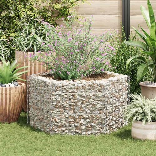 Homgoday Sechseckiges Gabionen-Hochbeet 100×90×50 cm Rasen, Garten Model142532