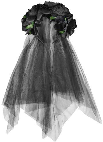 Funmo Schleier Braut, Schwarzer Schleier Halloween, Haarreif Blumen, Schwarze Rosen, Mexikanische Blumenkrone,für Cosplay Partys Feste Karneva