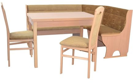 moebel direkt online 4tlg. Eckbankgruppe In DREI Holzdekoren und DREI Stofffarben Buche/beige