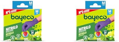 Bayeco - Einweghandschuhe aus Nitril, Violett, Größe M, 20 Stück, staubfrei und latexfrei, texturiert, für zusätzlichen Halt (Packung mit 2)