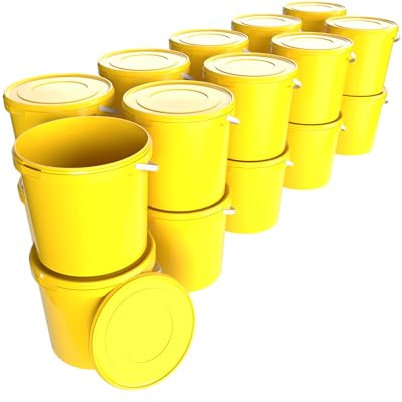 50 Eimer mit Deckel 10l Gelb Rund | Kunststoff Eimer Lebensmittelecht, luftdicht und stabil | Leer Eimer mit Griff und Deckel für Lebensmittel Chemie Waschpulver Klebstoffe geeignet