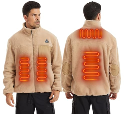 Beheizbare Jacke Herren Damen, Teddy-Fleece Beheizte Jacke USB Elektrische Heizjacke mit 4 Heizzonen Heizmantel Weiche und Warme Jacke mit Heizung Waschbarer Winterjacke für Outdoor Reiten Skifahren