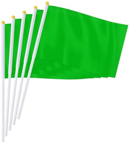 PTEROSAUR Lot de 100 petits drapeaux verts unis à main, mini drapeaux vierges de couleur verte unie, décoration de fête (vert, 14 x 21 cm)