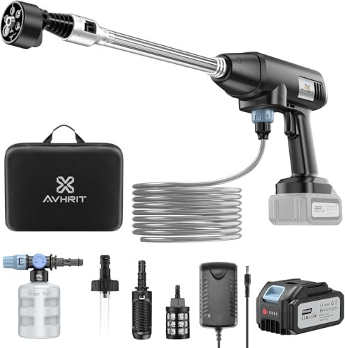 Akku-Hochdruckreiniger, 800PSI Portable Power Cleaner mit wiederaufladbarer 4.0Ah Batterie 6-in-1 Düse, Handhochdruck-Auto-Waschpistole für Haus/Boden Reinigung Bewässerung