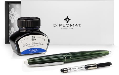 Diplomat Aero Füllhalter in Evergreen mit Edelstahlfeder M und Füllhaltertinte Königsblau