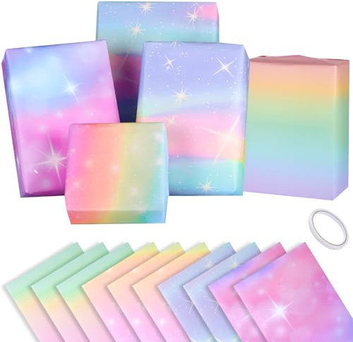 woric 10 Bögen Geschenkpapier Mädchen, Geschenkpapier Geburtstag Weihnachtsgeschenkpapier Rosa Lila mit Doppelseitiges Klebeband Geschenk Papier für Frauen Mädchen