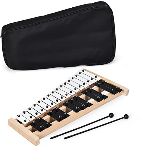 GOPLUS Xilófono Glockenspiel de 27 Notas, Tamaño Completo, con 27 Teclas Metálicas, Instrumento de Percusión con Base de Madera, 2 Mazos de Goma, 1 Bolsa de Transporte, Adecuado para Niños y Adultos