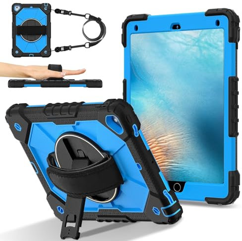 Sacs et étuis pour tablettes PC Rugged Case Compatible with iPad Pro 9.7 Inch Case,Heavy Duty Protective Cover with Adjustable Stand & Shoulder Strap,With Wrist Strap Kids-Friendly Tablet Case(Black+B