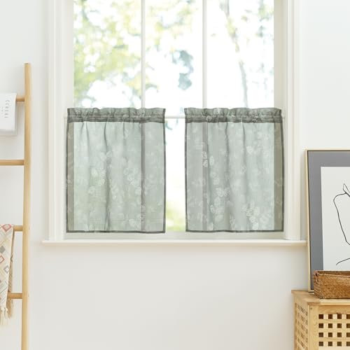 PONY DANCE Tende per Interni a Vetro Finestra Soggiorno Tende a Vetro per Cucina con Tasca Decorazioni Curtains Trasparenti per Salotto 2 Pezzi 60x120 CM, Verde