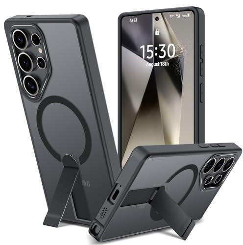 Cover con Cavalletto Metallico per Samsung Galaxy S24 Ultra, Compatibile con MagSafe, Custodia Traslucido Opaca Anti-Graffio con Invisibile Supporto Antiurto Protettiva Case, 3 Modalità di Supporto