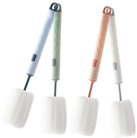 Beaupretty 4Pcs Multifunctional Cleaning Brush for Bottles Durable Sponge Brush with Long Handle for Milk Bottles and Household Cup Cleaning Green Blue White Pink