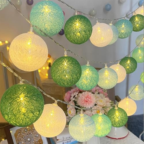 LED Lichterkette Baumwollkugeln,3M 20LED Baumwollkugeln Lichterkette,Batteriebetrieben,Cotton Ball Lichterketten für Weihnachten Hochzeit Kinderzimmer Party Deko (Grün, 3M 20LED)