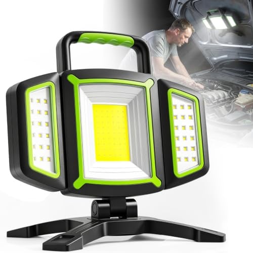 SideKing Akku Baustrahler 3000LM, Akku Strahler 4400mAh, 360° Drehbarer Magnetfuß, Faltbare IP65 Wasserdicht, Arbeitsleuchte LED Akku für Werkstatt, Baustelle, Auto-Reparatur, Camping