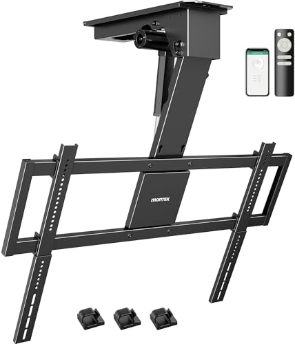 monTEK Support télé motorisé pour téléviseur de 43 à 86, très résistant 54,9 kg (4 fois testée), compatible VESA décentré, avec télécommande/application/commande vocale, compatible avec toit plat et