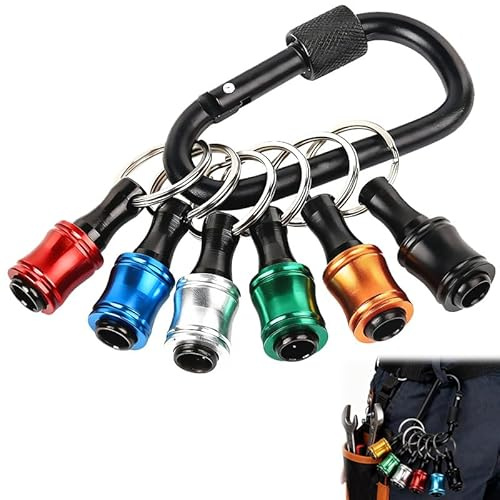 6 Stück 6,35 mm Sechskantschaft Bohrerhalter aus Aluminiumlegierung mit schwarzem Karabiner - 6 verschiedene Farben für praktische Organisation und vielseitigen Einsatz