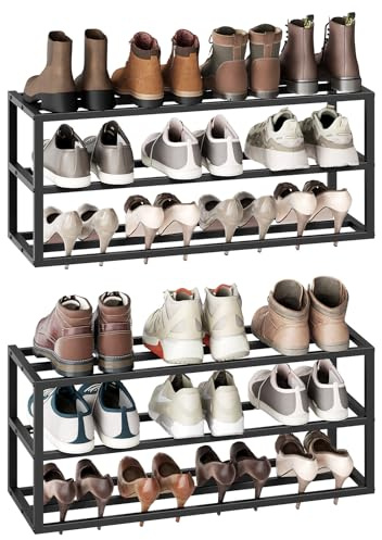 HOOBRO Schuhregal Wandmontage, 2er-Set, Schuhregal Wand, Hängende Schuhablage, Schuhorganizer aus Metall, für 18-24 Paar Schuhe, für Eingang, Flur, Schwarz EBK33XJP201