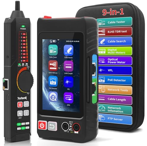 Multifunction Network Caber Tester,UTP Ethernet Cable Tester,Cable Tracer,4 IPS Touch Screen Network Tester Support DMM,OPM,Network Tools,POE++ Detect,RJ45 TDR,Length,FTP,NCV,IP/LLDP/CDP/PD/PPPOE